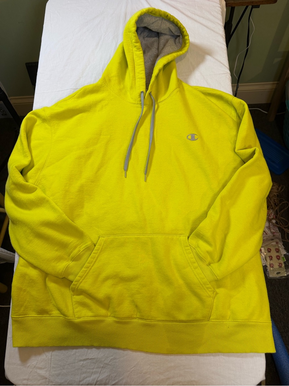 Champion Neon Yellow Hoodie with Gray Lined Hood